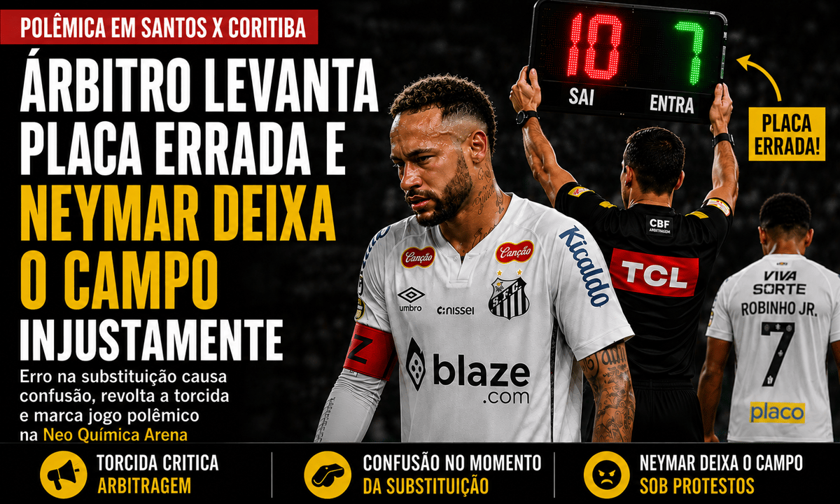 Arbitragem se Confunde em Substituição de Neymar e Gera Polêmica em Santos x Coritiba